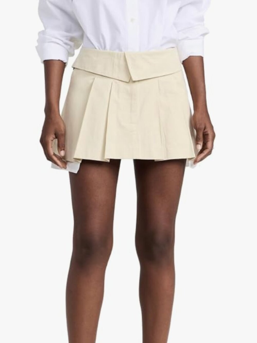 Lioness Beige Origami Foldover Waist Pleated Utility Mini Skirt Y2K Size L NWT